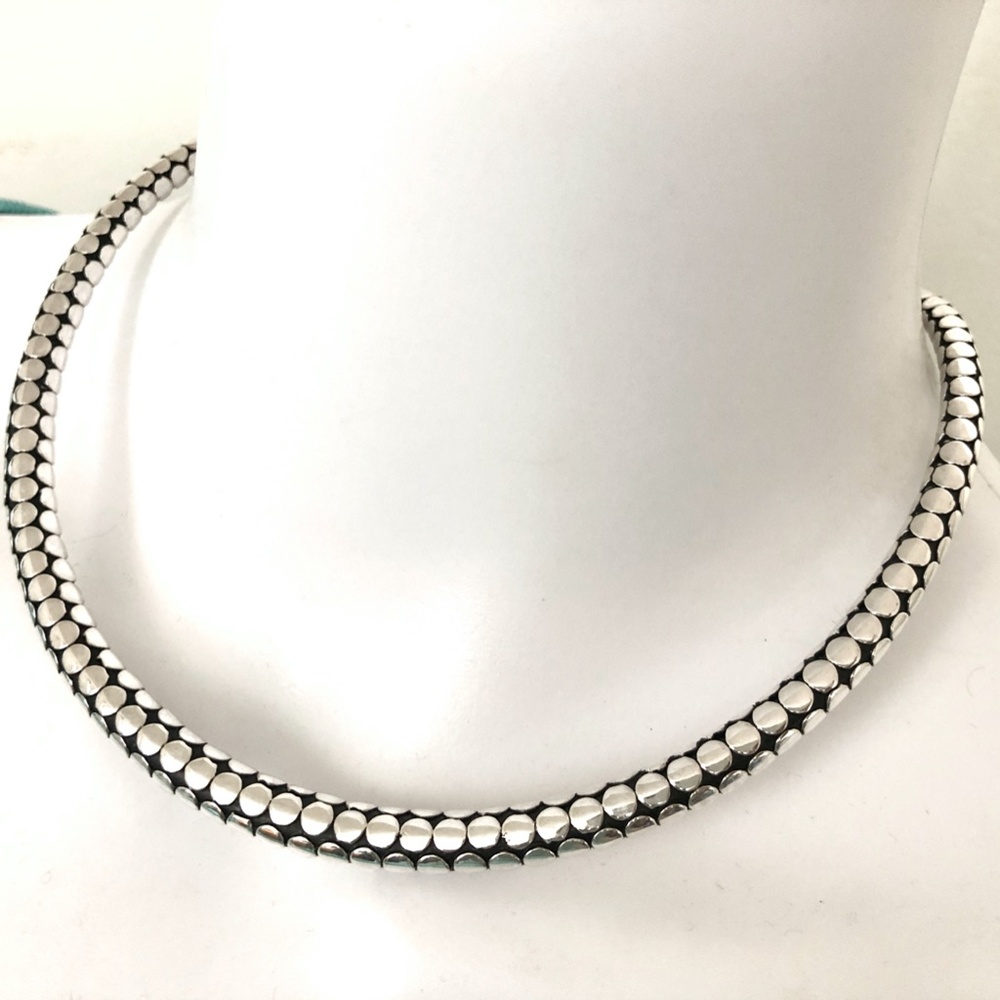 Artisan Sterling Silver Large Pebble Dot Cuff Collar Necklace - Picture 4 of 5